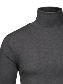 Manfinity Men Solid High Neck Tee - Dark Grey - View 5