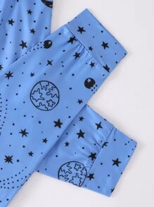 Girls Planet & Slogan Graphic PJ Set - Multicolor - View 4