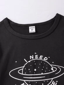 Girls Planet & Slogan Graphic PJ Set - Multicolor - View 5