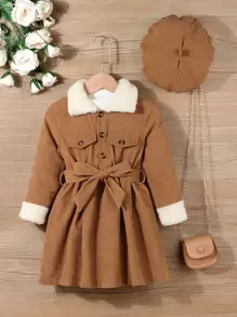 SHEIN 少女博格領帶式灰色灯芯絨裙