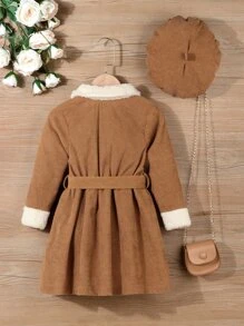 SHEIN 少女博格領帶式灰色灯芯絨裙