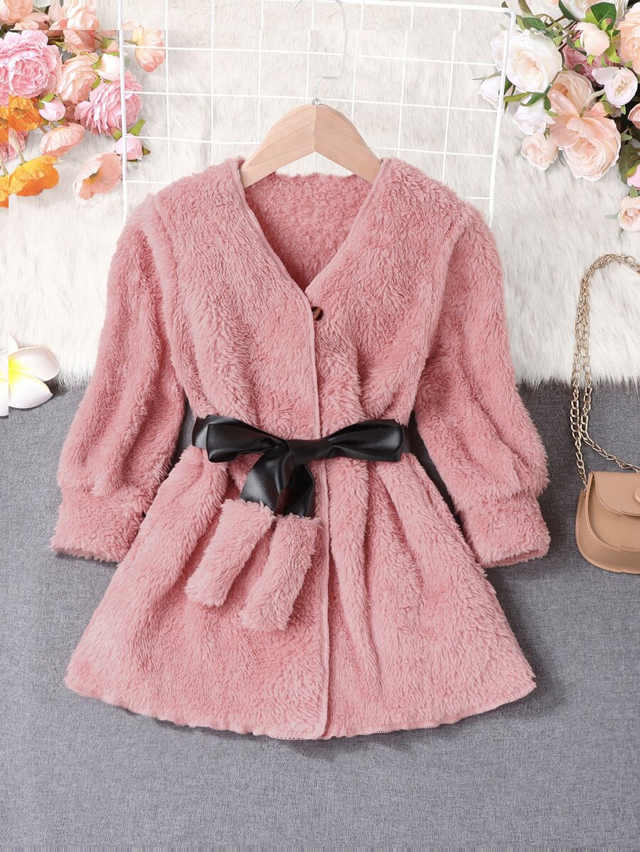 Toddler Girls Solid Belted Teddy Coat - Dusty Pink - View 1