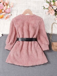 Toddler Girls Solid Belted Teddy Coat - Dusty Pink - View 2