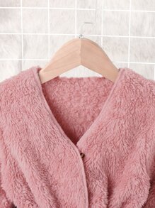 Toddler Girls Solid Belted Teddy Coat - Dusty Pink - View 3