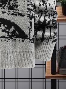 Manfinity Hombres Jersey con patrón de dibujo cuello alto - Gris - Ver 3