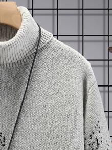 Manfinity Hombres Jersey con patrón de dibujo cuello alto - Gris - Ver 4