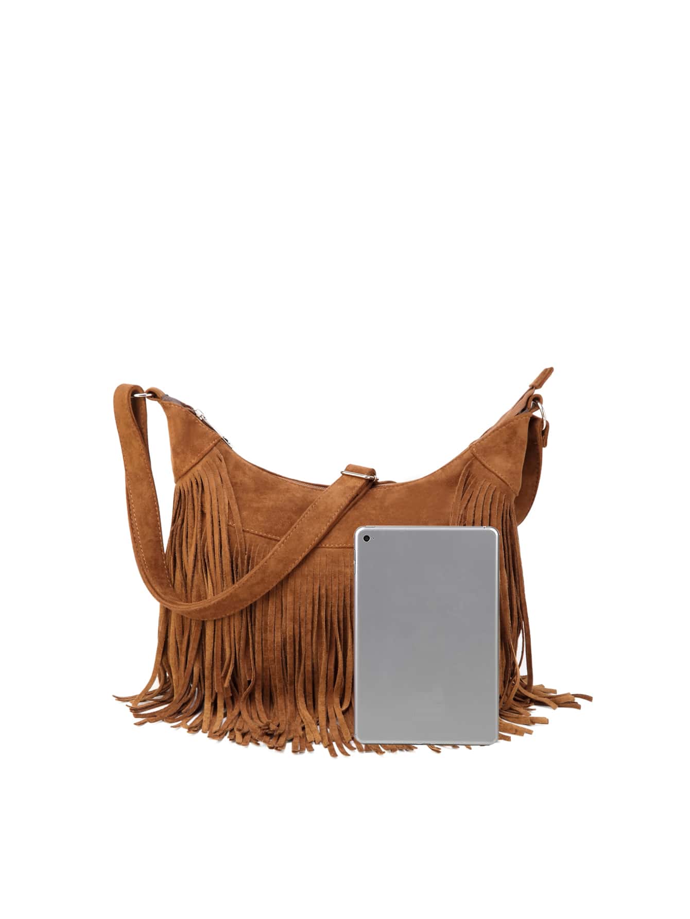 流苏边大容量流浪包，母亲节送给妈妈的礼物 - 棕色 - 查看 3