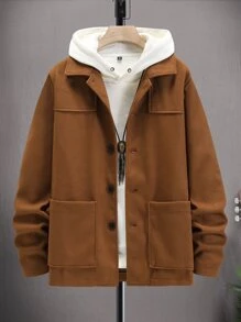 Manfinity 1pc Loose Fit Men's Pocket Patched Overcoat - Brown - View 1