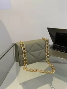 Mini Embossed Detail Chain Flap Square Bag - Olive Green - View 2
