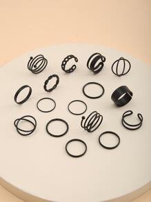 16 chiếc/bộ nhẫn xếp chồng hình học phong cách ngẫu nhiên - màu đen - Xem 2