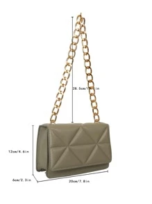 Mini Embossed Detail Chain Flap Square Bag - Olive Green - View 4