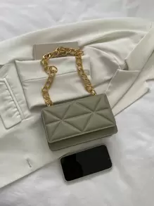 Mini Embossed Detail Chain Flap Square Bag - Olive Green - View 5