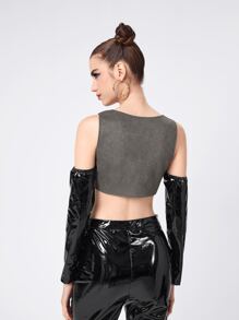 CLOSET EXCLUSIVES 拉鏈開襟不對稱下擺上衣 - 深灰色 - 查看 2