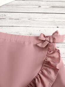 SHEIN Fille T-shirt à lettre à léopard & Jupe portefeuille à volants à nœud