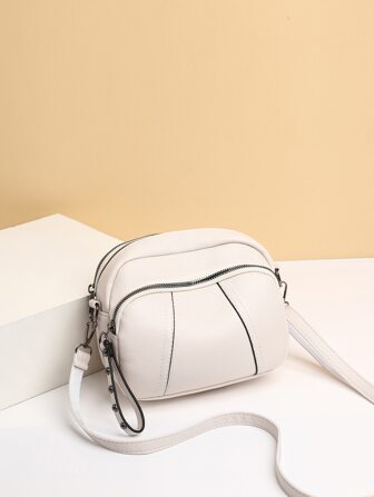 迷你荔枝紋壓花拼接滾邊斜挎包