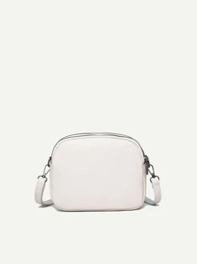 Mini Litchi Embossed Contrast Piping Crossbody Bag - White - View 5