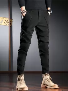 Manfinity Homme Quần Nam Túi màu trơn Giải trí - màu đen - Xem 1