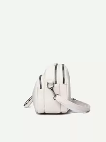 Mini Litchi Embossed Contrast Piping Crossbody Bag - White - View 7