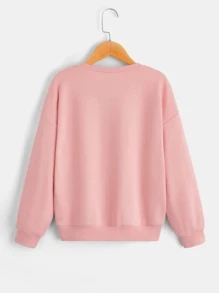 SHEIN Girls Letter & Figure Graphic Drop Shoulder Sweatshirt - Coral Pink - View 2