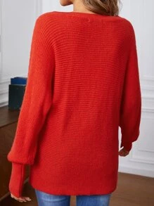 Dolman Sleeve Textured Knit Sweater - Red - View 2