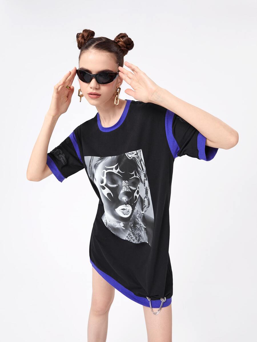 SKNDLSS Figure Graphic Contrast Binding Tee - Black - View 1