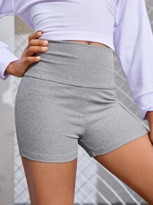 SHEIN Girls Rib-Knit Cycling Shorts - Light Grey - View 1