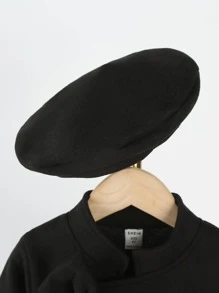 SHEIN Young Girl Bow Front Overcoat & Hat - Black - View 4