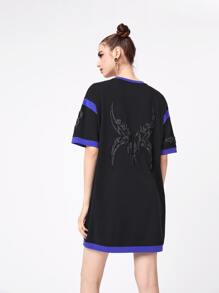 SKNDLSS Figure Graphic Contrast Binding Tee - Black - View 2