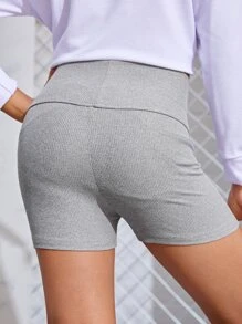 SHEIN Girls Rib-Knit Cycling Shorts - Light Grey - View 2