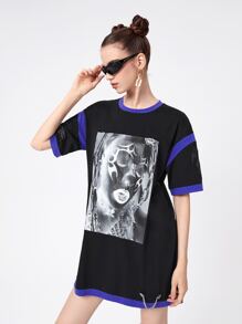 SKNDLSS Figure Graphic Contrast Binding Tee - Black - View 4