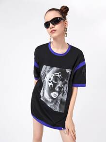 SKNDLSS Figure Graphic Contrast Binding Tee - Black - View 5