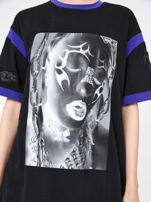 SKNDLSS Figure Graphic Contrast Binding Tee - Black - View 6