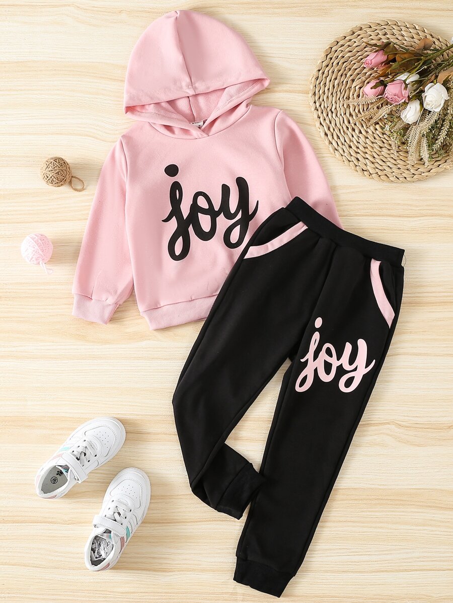 Toddler Girls Letter Graphic Hoodie & Joggers - Multicolor - View 1