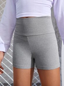 SHEIN Girls Rib-Knit Cycling Shorts - Light Grey - View 5