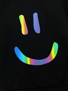 SHEIN Toddler Boys Reflective Smile Face Print Sweatshirt & Joggers - Black - View 4