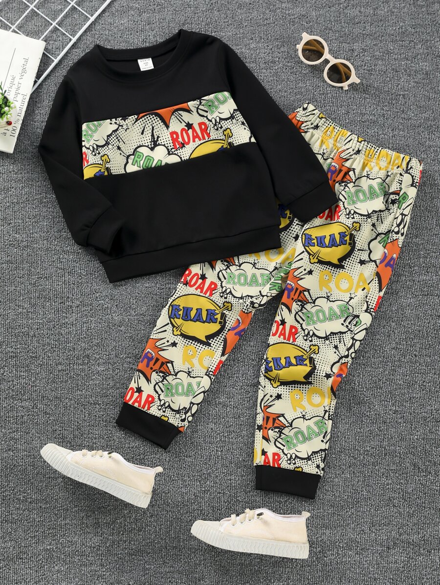 SHEIN Bộ thời trang bé trai Túi Lá thư Giải trí - Nhiều màu - Xem 1