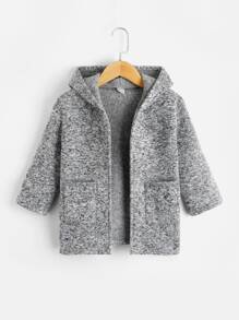 SHEIN 小男童雙口袋連帽加絨內裏外套 - 淺灰色 - 查看 1