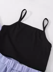 SHEIN Girls Button Up Shirt & Trousers & Cami Top - Multicolor - View 4