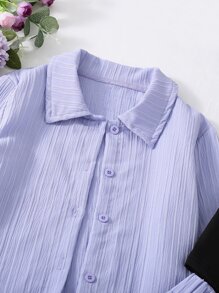 SHEIN Girls Button Up Shirt & Trousers & Cami Top - Multicolor - View 5