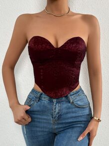 SHEIN Privé Áo nữ Ren lên Bất đối xứng Thùa khuyết màu trơn Hấp dẫn - Màu Đỏ Sâu - Xem 6