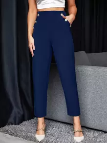 SHEIN Unity High Waist Fake Button Slant Pockets Pants