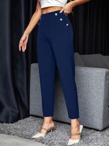 SHEIN Unity High Waist Fake Button Slant Pockets Pants