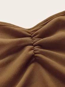 SHEIN ICON 褶邊後背繫帶手帕下擺網紗掛脖上衣 - 摩卡棕 - 查看 3