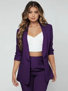 SHEIN SXY 秋冬披肩领前开襟西装外套和裤子套装 - 紫色 - 查看 6