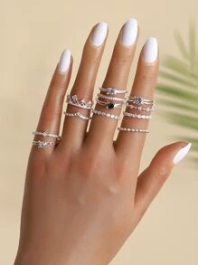 12 chiếc nhẫn kim loại thiết kế hình hoa và vương miện dành cho phụ nữ, thích hợp để đeo hàng ngày, du lịch, công tác, tiệc tùng, lễ hội, quà tặng sinh nhật, ngày lễ tình nhân, mẹ, mẹ, ngày của mẹ, quà tặng - Bạc - Xem 1