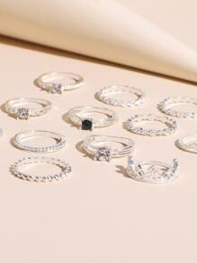 12 chiếc nhẫn kim loại thiết kế hình hoa và vương miện dành cho phụ nữ, thích hợp để đeo hàng ngày, du lịch, công tác, tiệc tùng, lễ hội, quà tặng sinh nhật, ngày lễ tình nhân, mẹ, mẹ, ngày của mẹ, quà tặng - Bạc - Xem 2