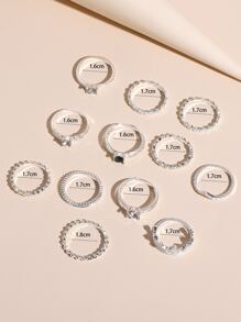 12 chiếc nhẫn kim loại thiết kế hình hoa và vương miện dành cho phụ nữ, thích hợp để đeo hàng ngày, du lịch, công tác, tiệc tùng, lễ hội, quà tặng sinh nhật, ngày lễ tình nhân, mẹ, mẹ, ngày của mẹ, quà tặng - Bạc - Xem 3