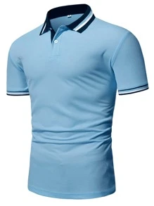 Manfinity Homme 男士條紋拼接翻領POLO衫 - 藍色 - 查看 1