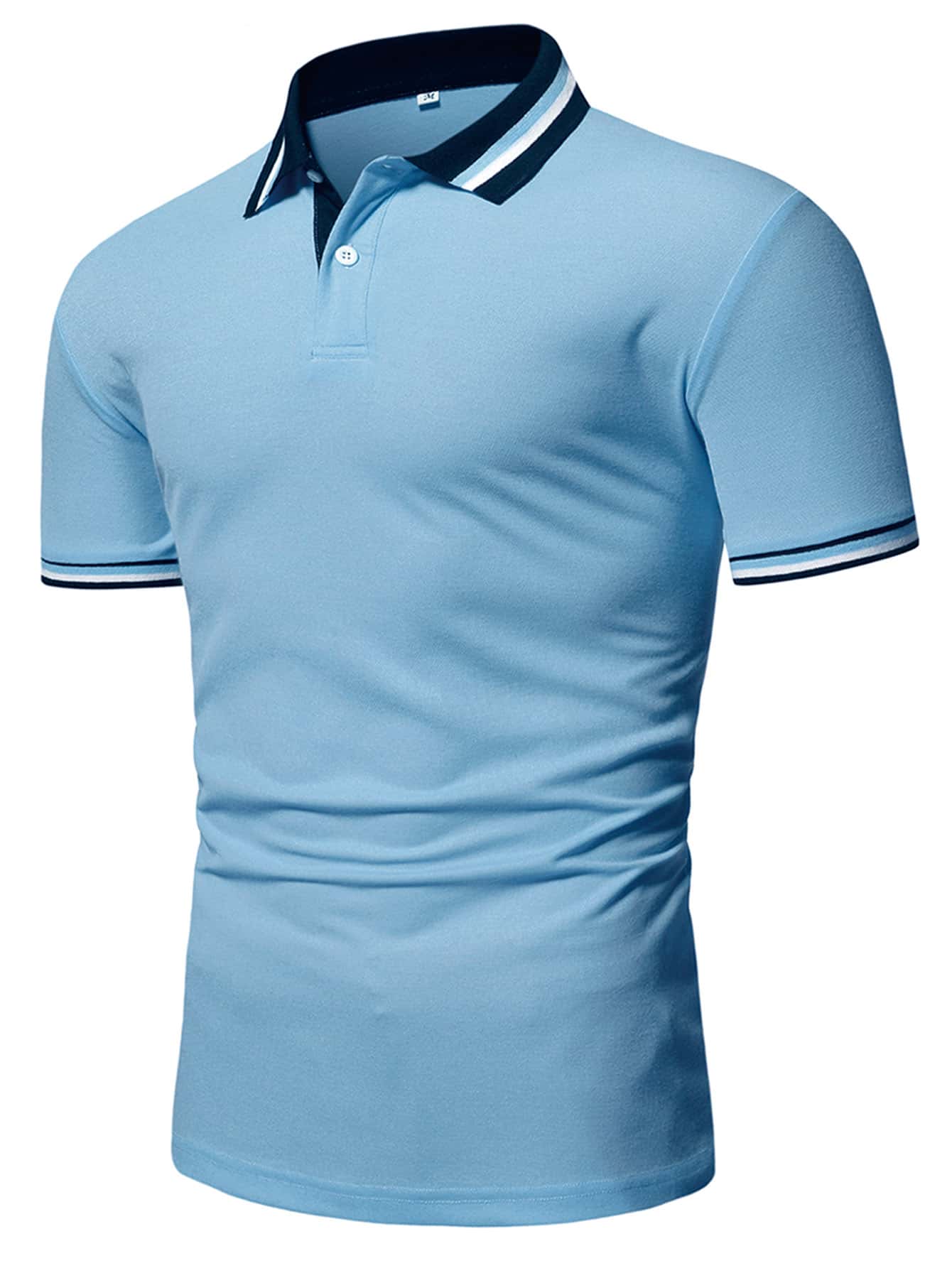 Manfinity Homme 男士條紋拼接翻領POLO衫 - 藍色 - 查看 1