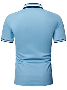 Manfinity Homme 男士條紋拼接翻領POLO衫 - 藍色 - 查看 2